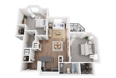 Floor plan for 2 beds, 2 baths, 1085 sqft